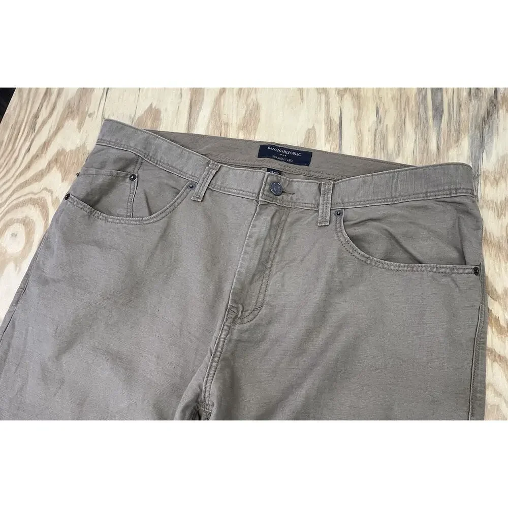 Banana Republic Mens Linen Blend Straight Leg Pants Size 35X32 Brown Beach